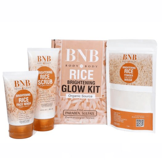 BNB 3 in 1 skincare face wash rice scrub glow kit face mask organic source